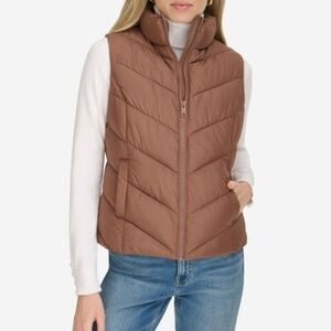 Cole Haan Women's Mauve Chevron Quilted Puffer Vest